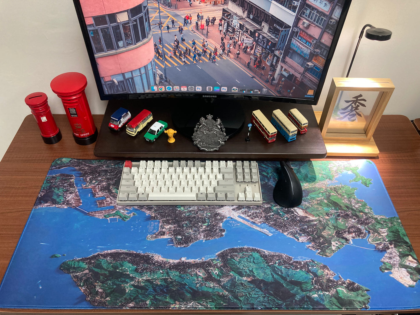 Modern Hong Kong Victoria Harbour 2D Shaded Terrain Remake Map Mouse Pad