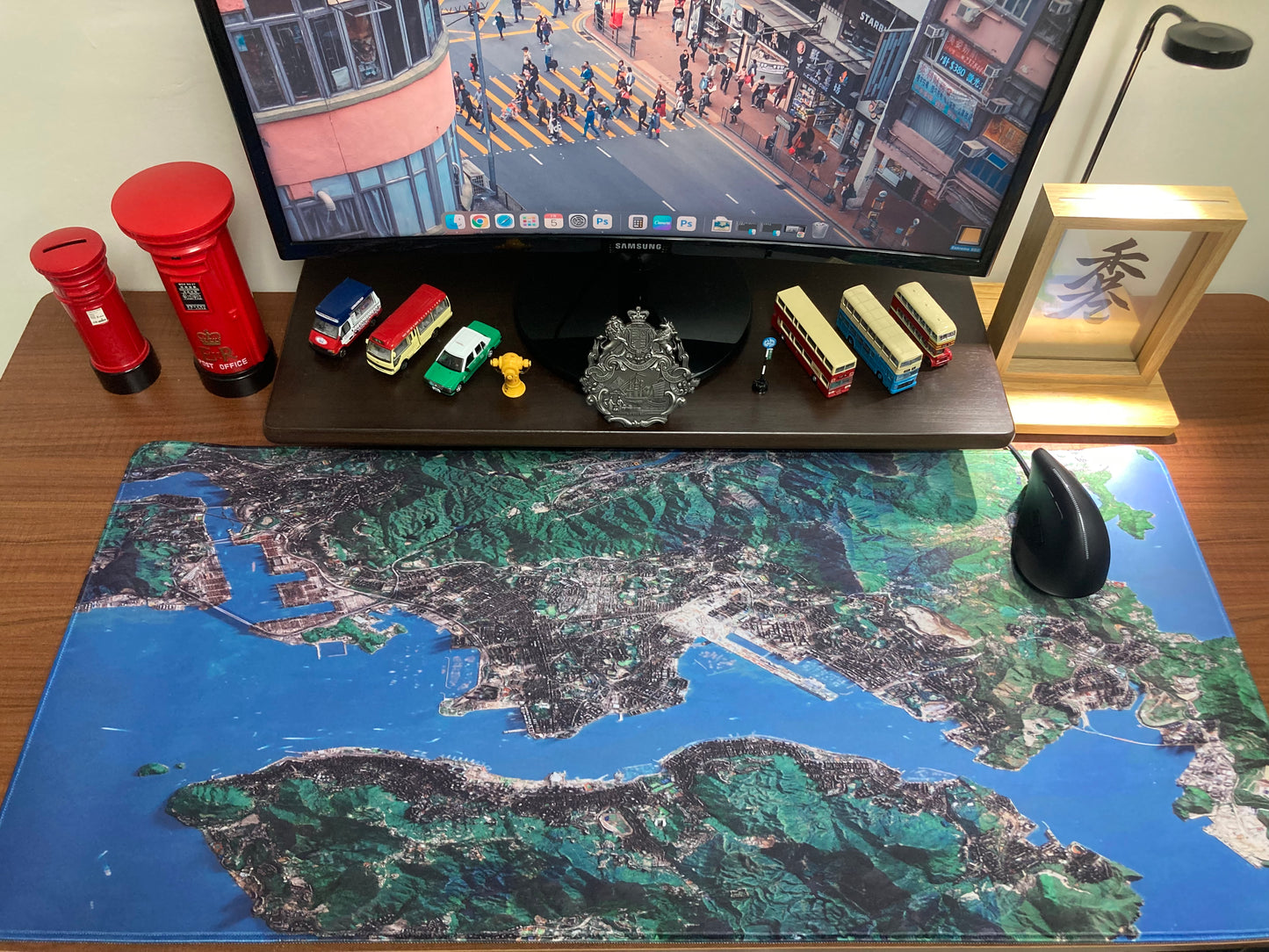 Modern Hong Kong Victoria Harbour 2D Shaded Terrain Remake Map Mouse Pad