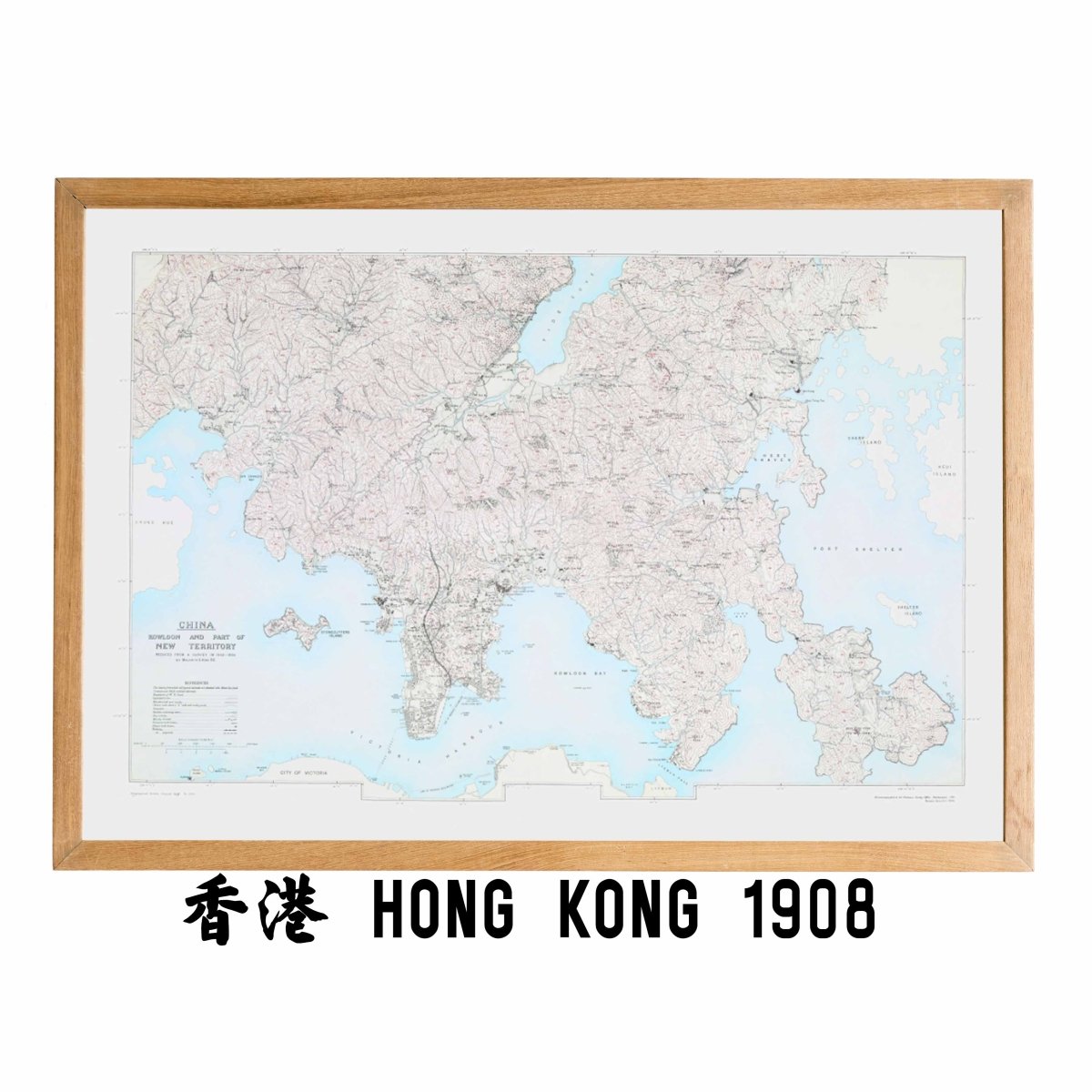 1908年香港島九龍新界油畫布重製舊地圖 - Hong Kong Maper