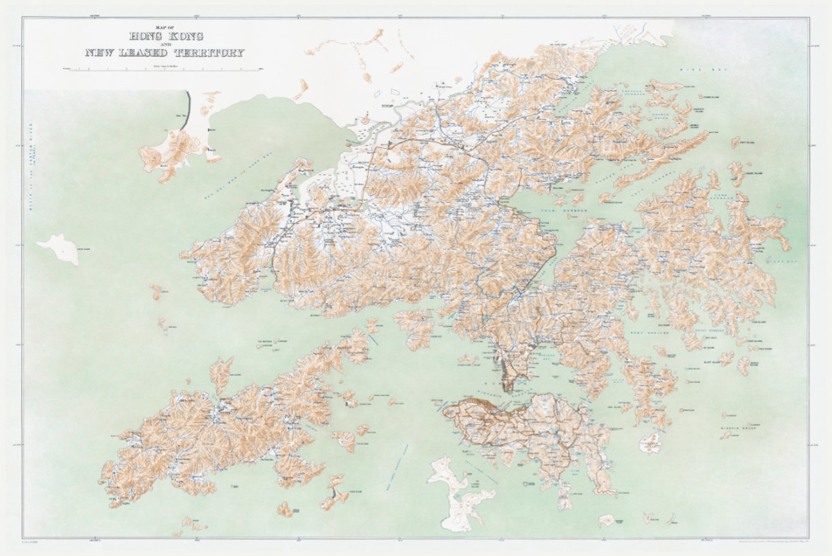 1911年香港九龍新界全境油畫布重製舊地圖 - Hong Kong Maper