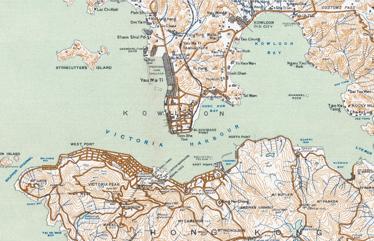 1911年香港九龍新界全境油畫布重製舊地圖 - Hong Kong Maper