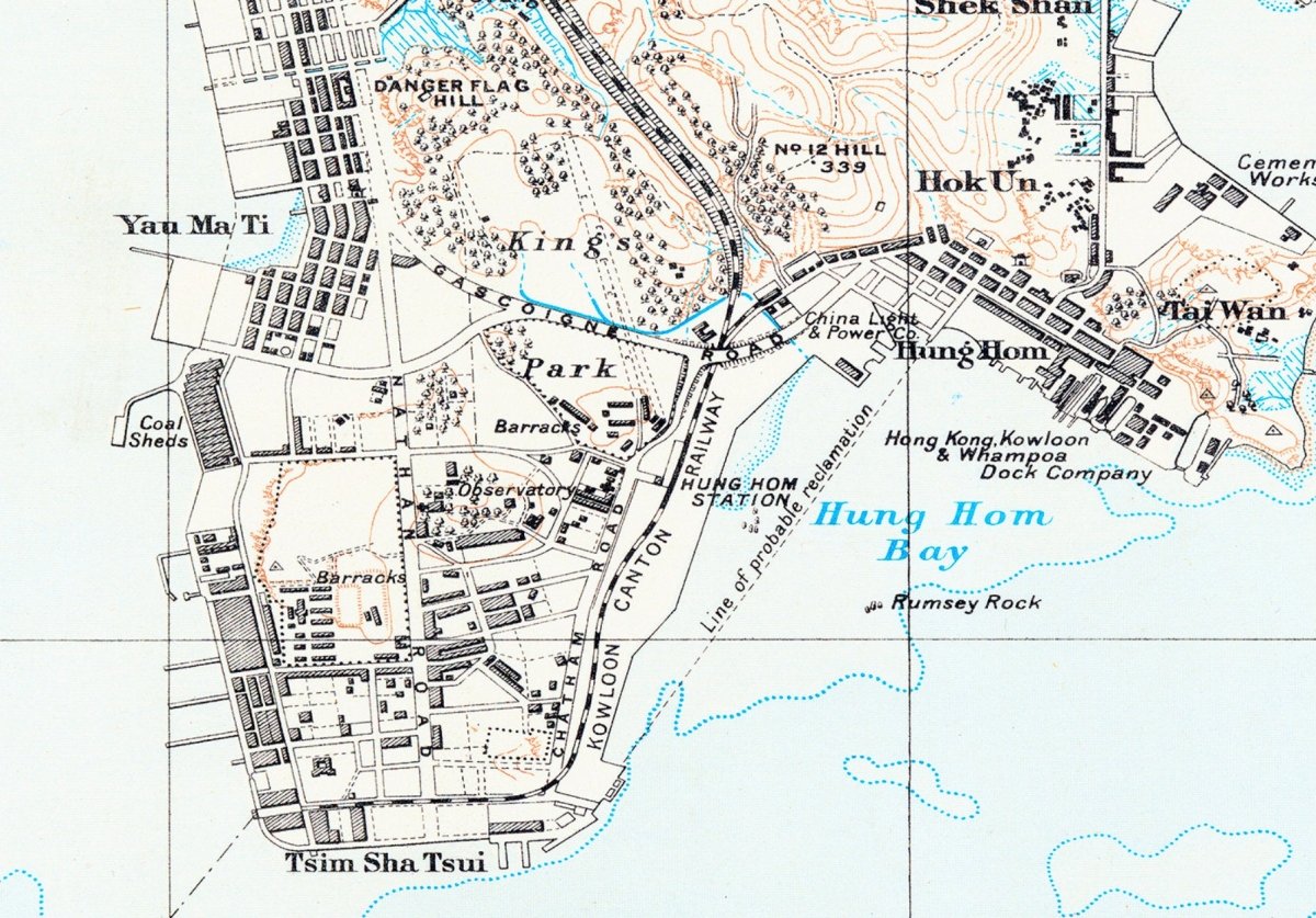 1913年香港島九龍重製油畫布舊地圖 - Hong Kong Maper