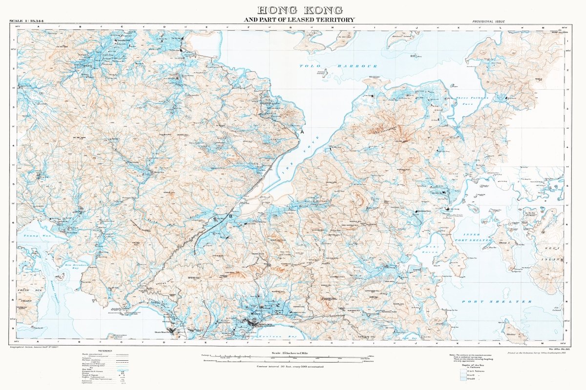 1913年香港新界重製油畫布舊地圖 - Hong Kong Maper