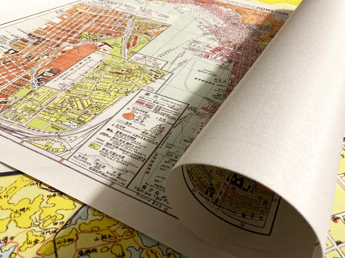 1913年香港島九龍重製油畫布舊地圖 - Hong Kong Maper