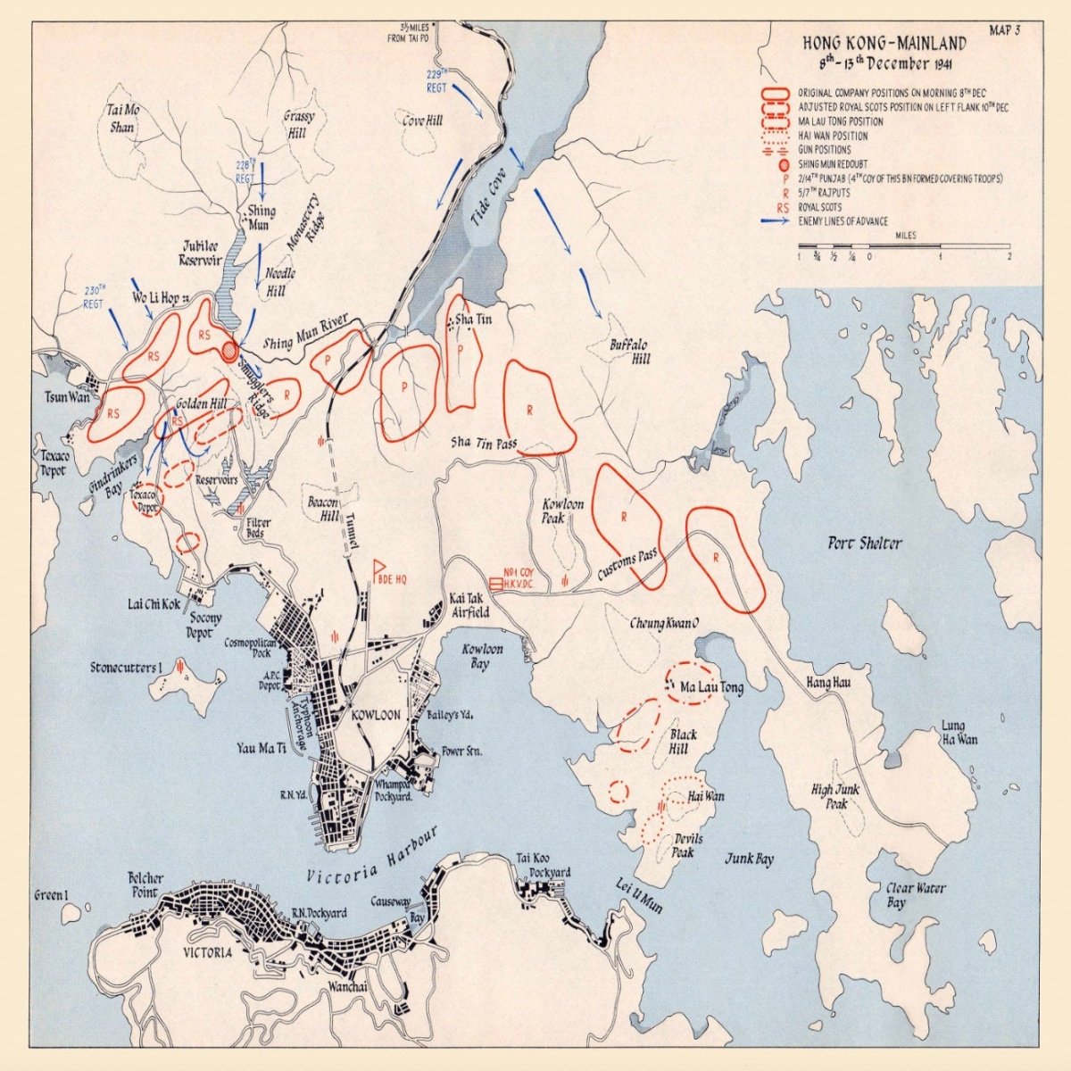 1941年香港保衛戰復古油畫布重製地圖 - Hong Kong Maper