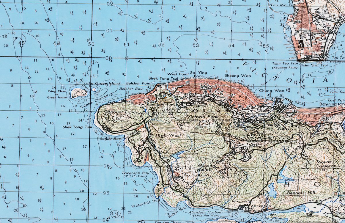 1949年香港島九龍油畫布重製舊地圖 - Hong Kong Maper