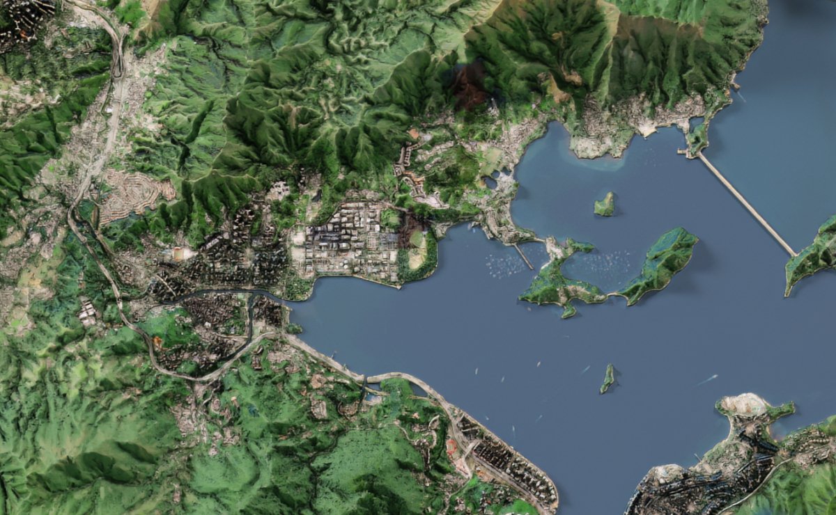 香港九龍新界全境2D陰影地形油畫布地圖 - Hong Kong Maper