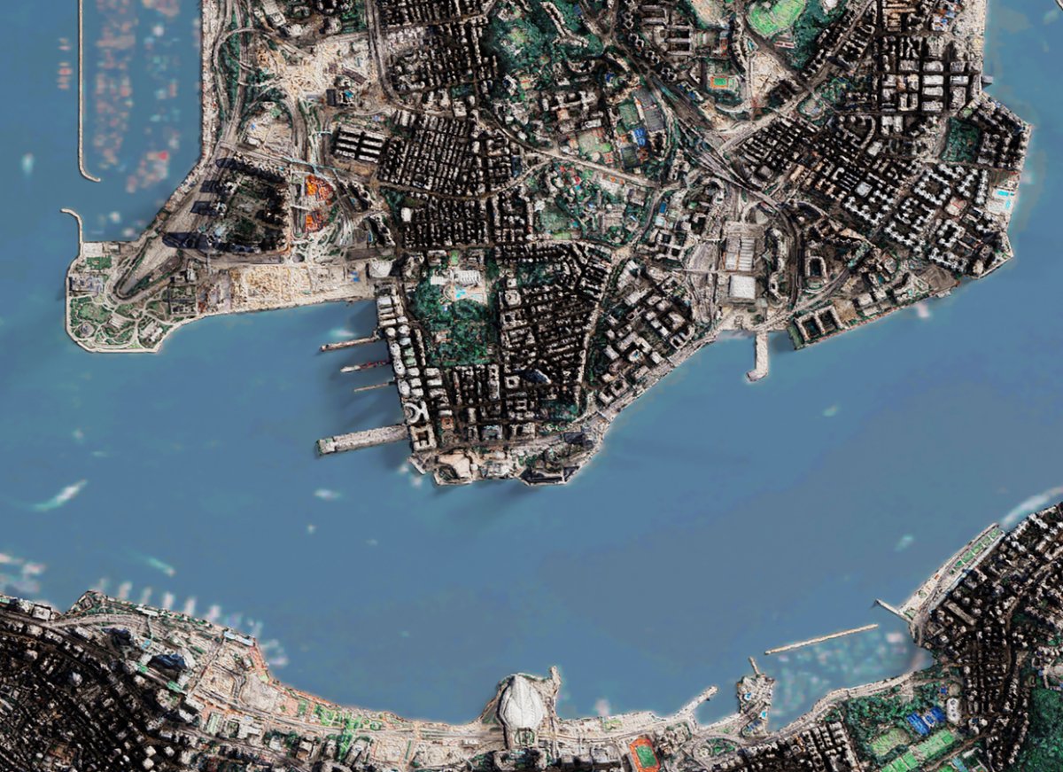 香港島九龍維多利亞港2D陰影地形油畫布地圖 - Hong Kong Maper