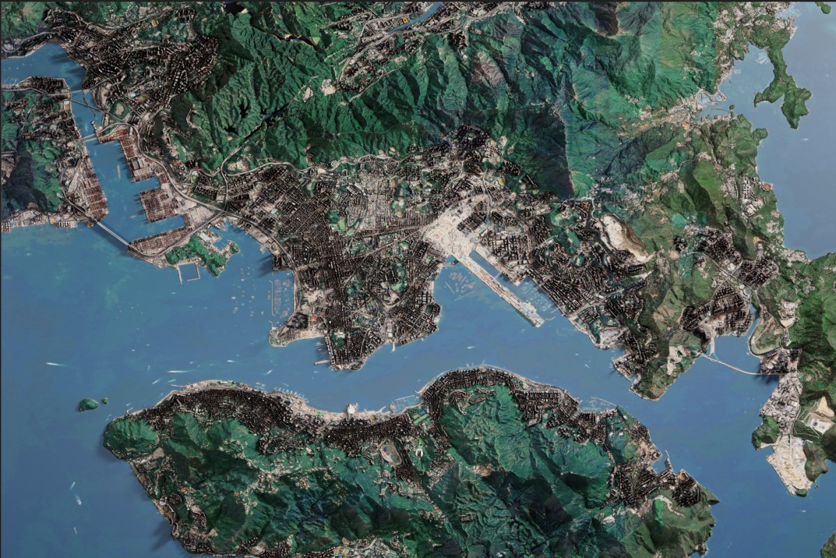 香港島九龍維多利亞港2D陰影地形油畫布地圖 - Hong Kong Maper