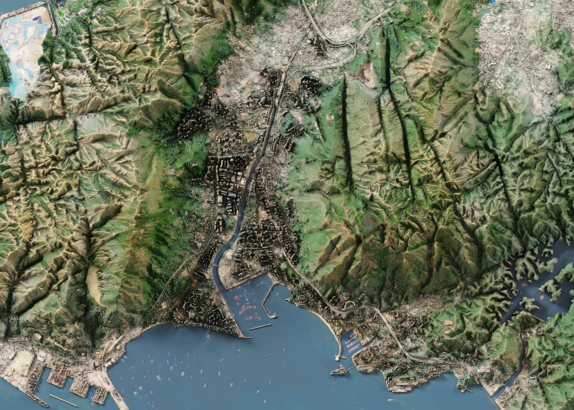 香港九龍新界全境2D陰影地形油畫布地圖 - Hong Kong Maper