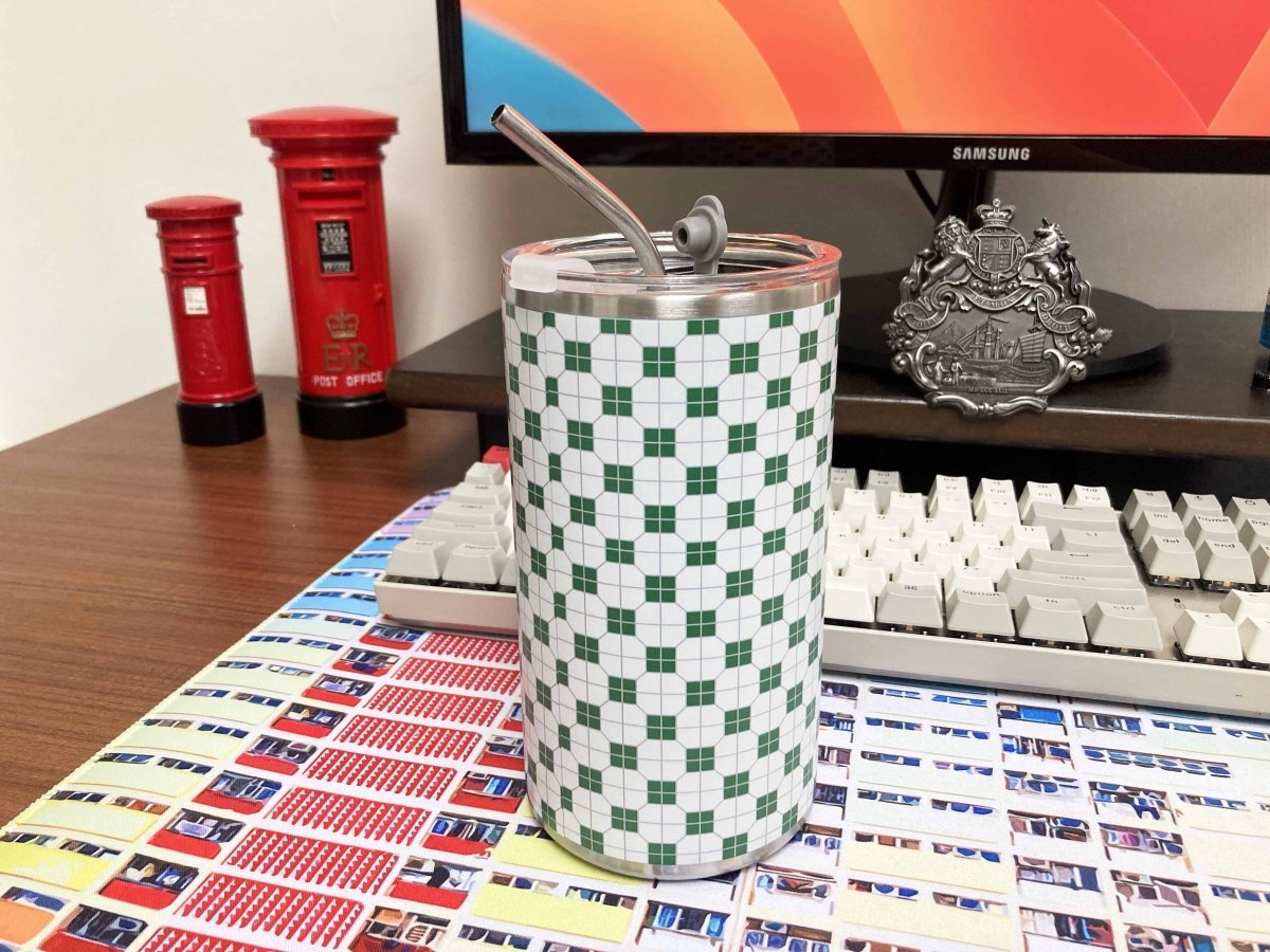港式地磚紙皮石圖案不鏽鋼保溫咖啡杯 600ml (綠) - Hong Kong Maper
