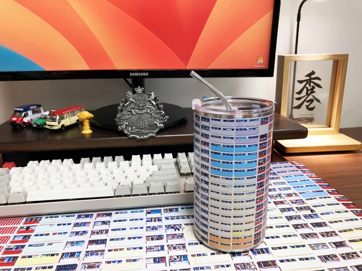 香港彩虹邨油畫圖案不鏽鋼保溫咖啡杯 600ml - Hong Kong Maper