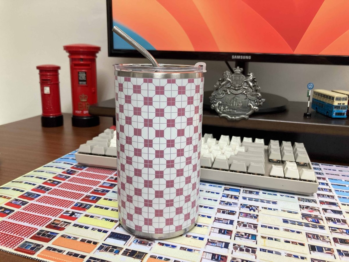 港式地磚紙皮石圖案不鏽鋼保溫咖啡杯 600ml (粉紅) - Hong Kong Maper