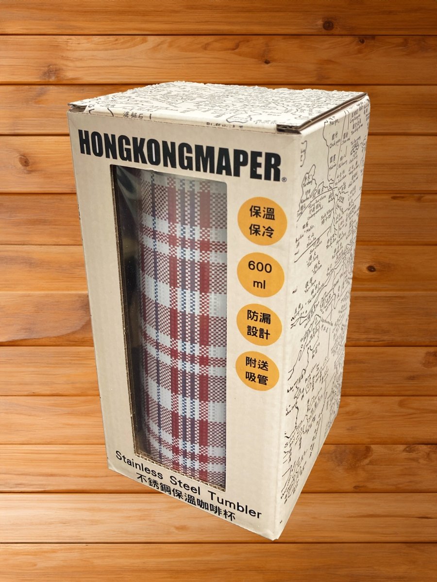 港式紅白藍圖案不鏽鋼保溫咖啡杯 600ml - Hong Kong Maper