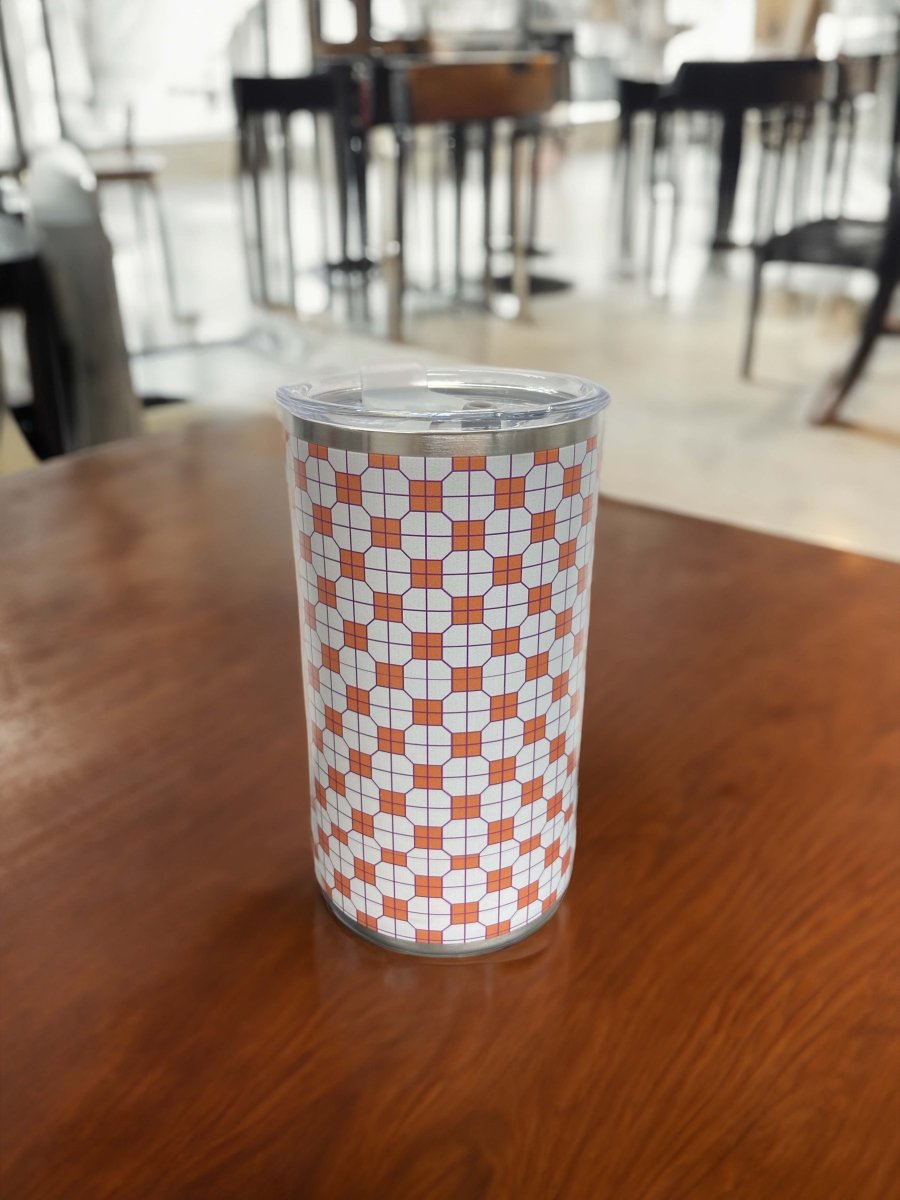 港式地磚紙皮石圖案不鏽鋼保溫咖啡杯 600ml (橙) - Hong Kong Maper