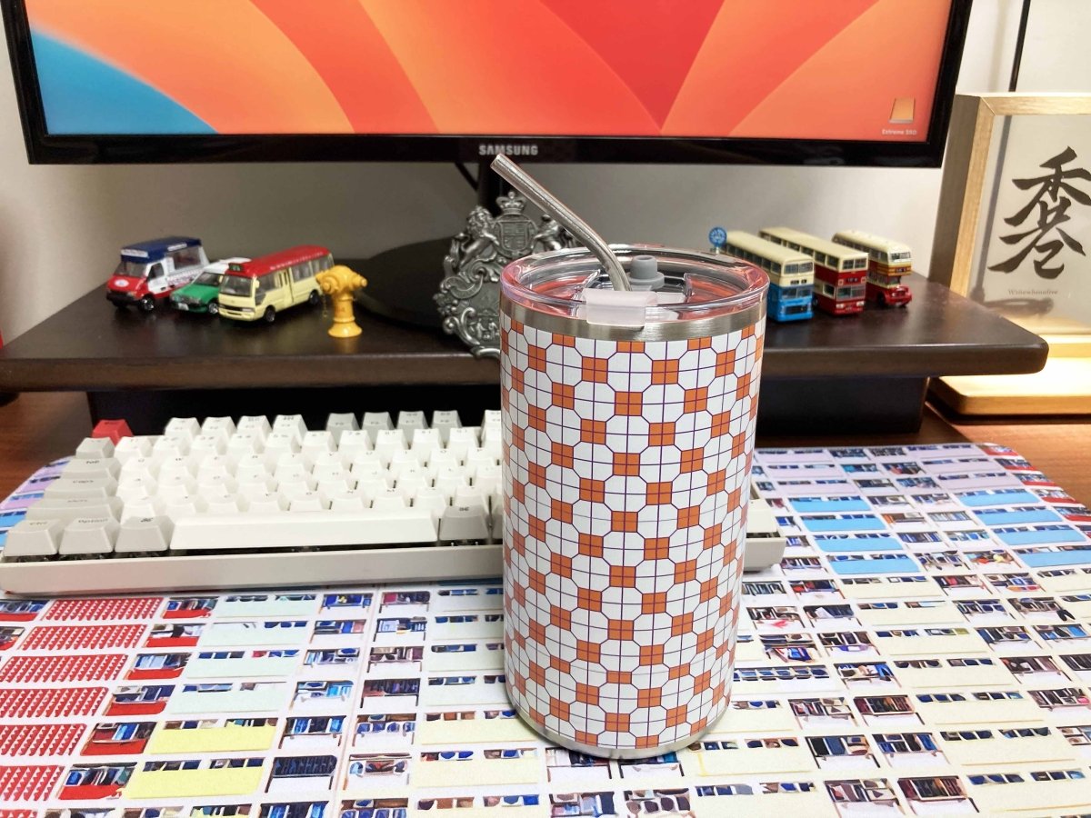 港式地磚紙皮石圖案不鏽鋼保溫咖啡杯 600ml (橙) - Hong Kong Maper