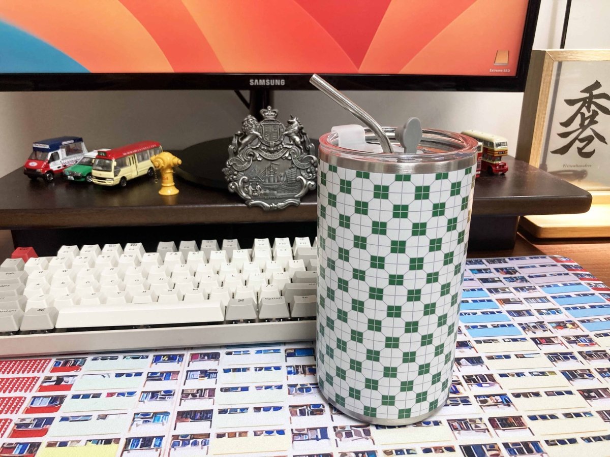 港式地磚紙皮石圖案不鏽鋼保溫咖啡杯 600ml (綠) - Hong Kong Maper
