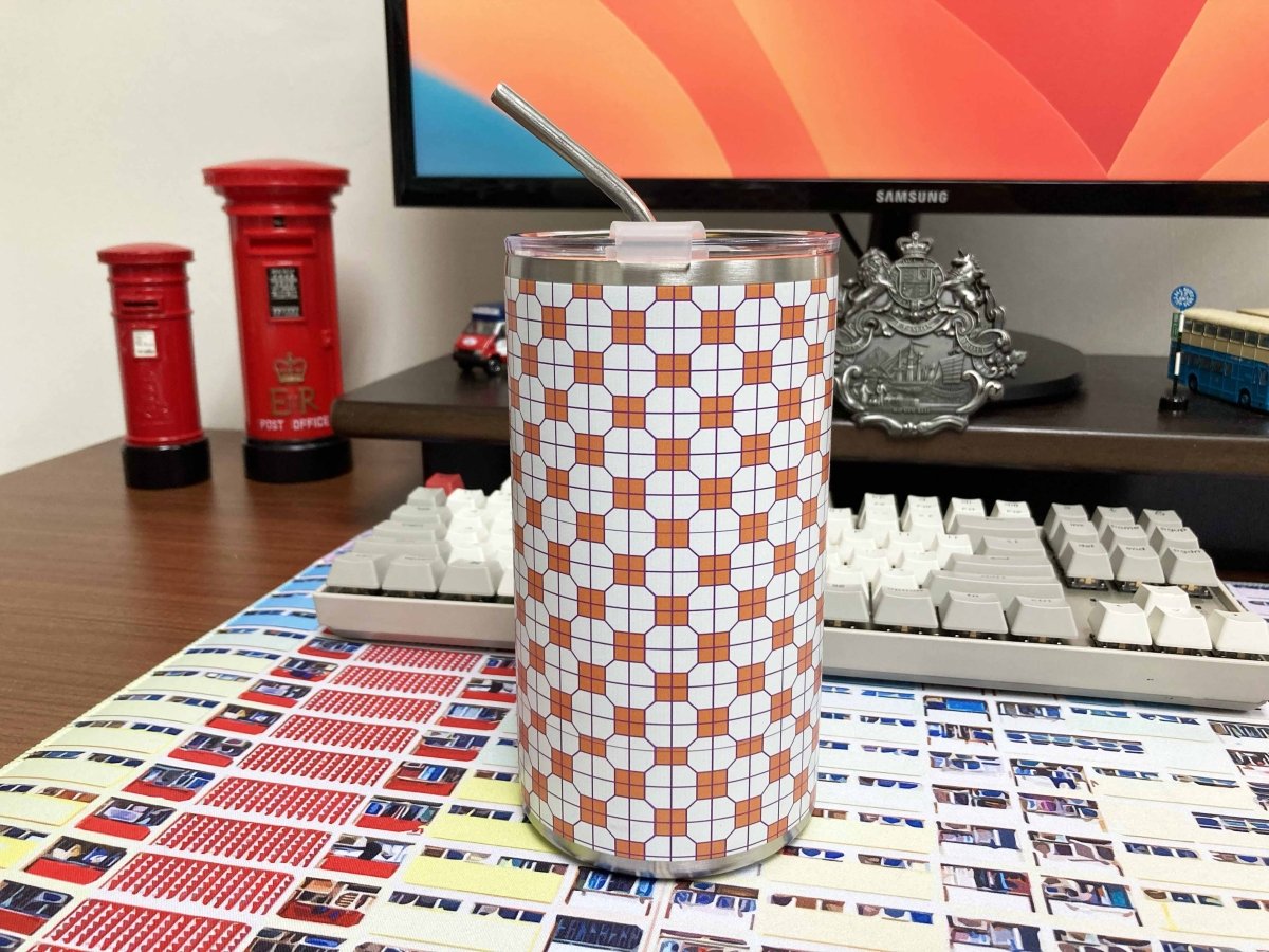 港式地磚紙皮石圖案不鏽鋼保溫咖啡杯 600ml (橙) - Hong Kong Maper