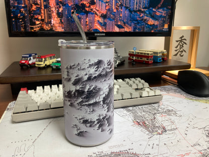 White Hong Kong Topographic Map Stainless Steel Insulated Coffee Tumbler 600ml