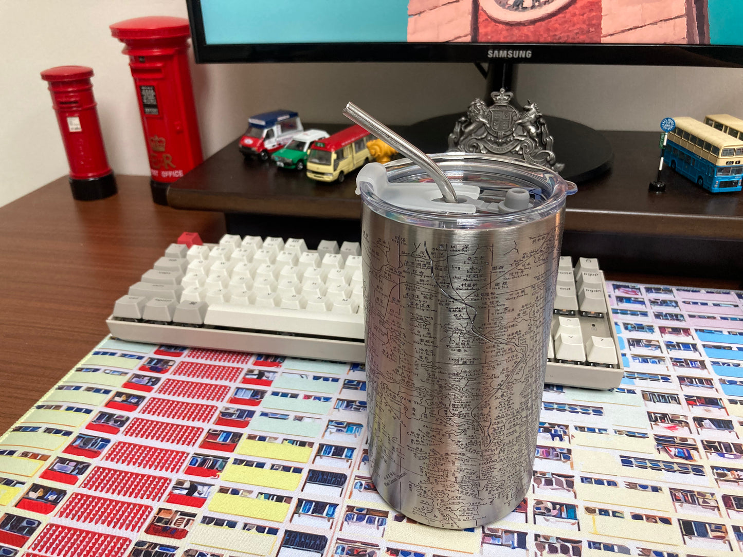 1935 Remake Hong Kong Chinese and English Map Stainless Steel Insulated Coffee Tumbler 600ml