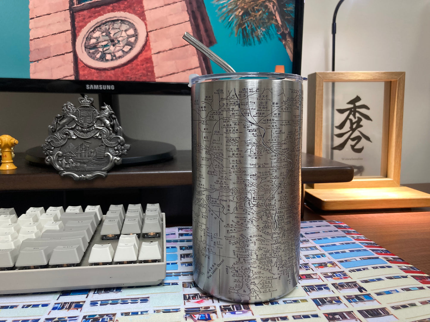 1935 Remake Hong Kong Chinese and English Map Stainless Steel Insulated Coffee Tumbler 600ml