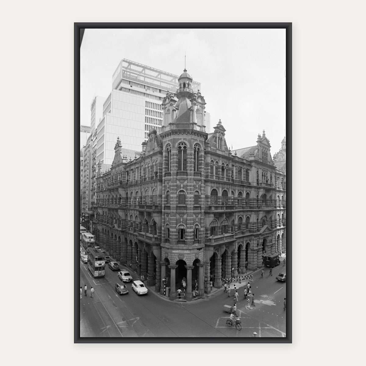 中環舊郵政總局 1976 舊香港照片掛畫｜黑框合成示意 — Old Hong Kong photo, Old General Post Office, Central, 1976, black frame mockup