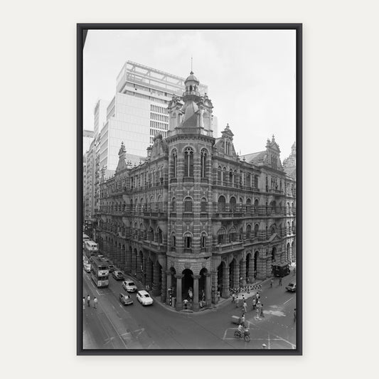 中環舊郵政總局 1976 舊香港照片掛畫｜黑框合成示意 — Old Hong Kong photo, Old General Post Office, Central, 1976, black frame mockup