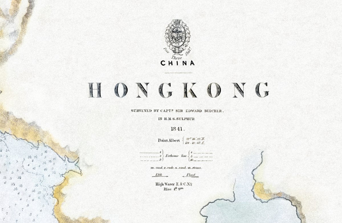 1841年香港島九龍半島復古重製油畫布舊地圖 - Hong Kong Maper