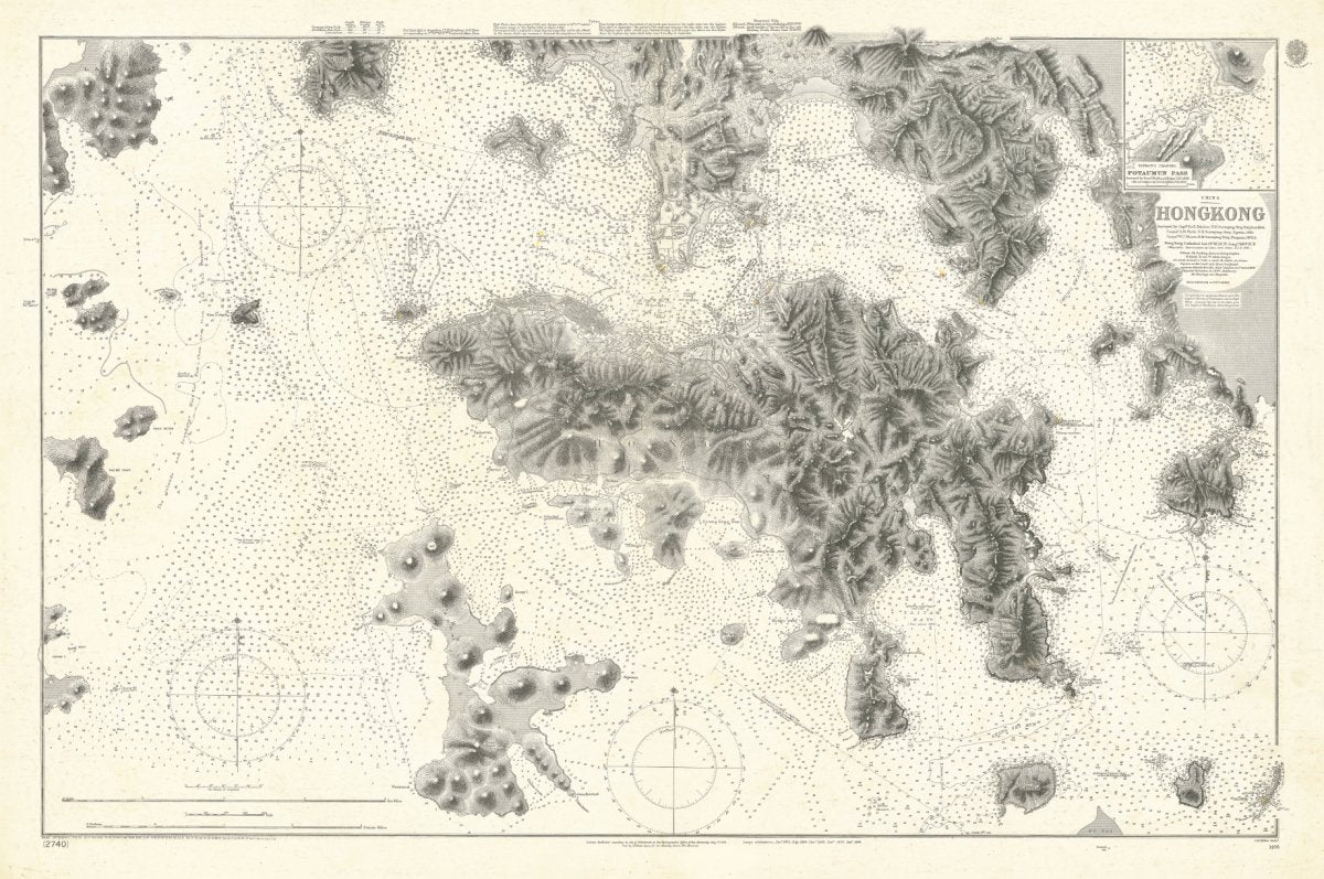 1843年香港島復古重製油畫布舊地圖 - Hong Kong Maper