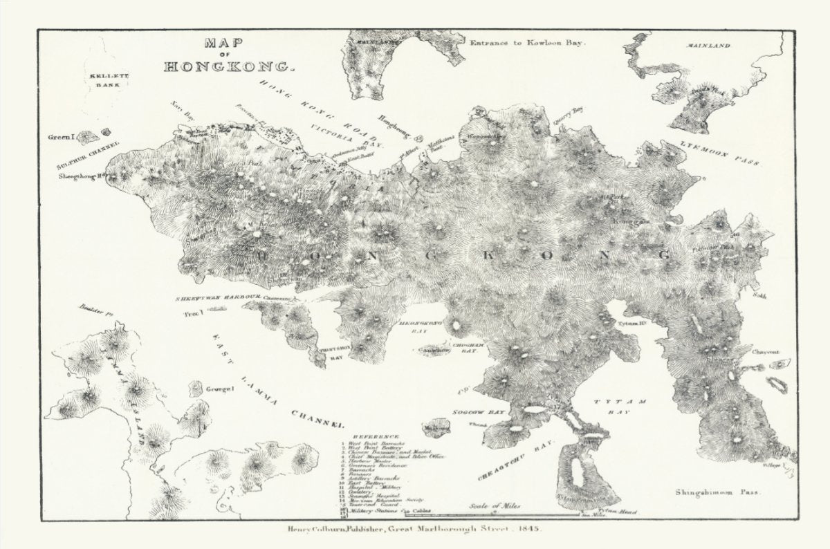 1845年香港島油畫布重製舊地圖 - Hong Kong Maper