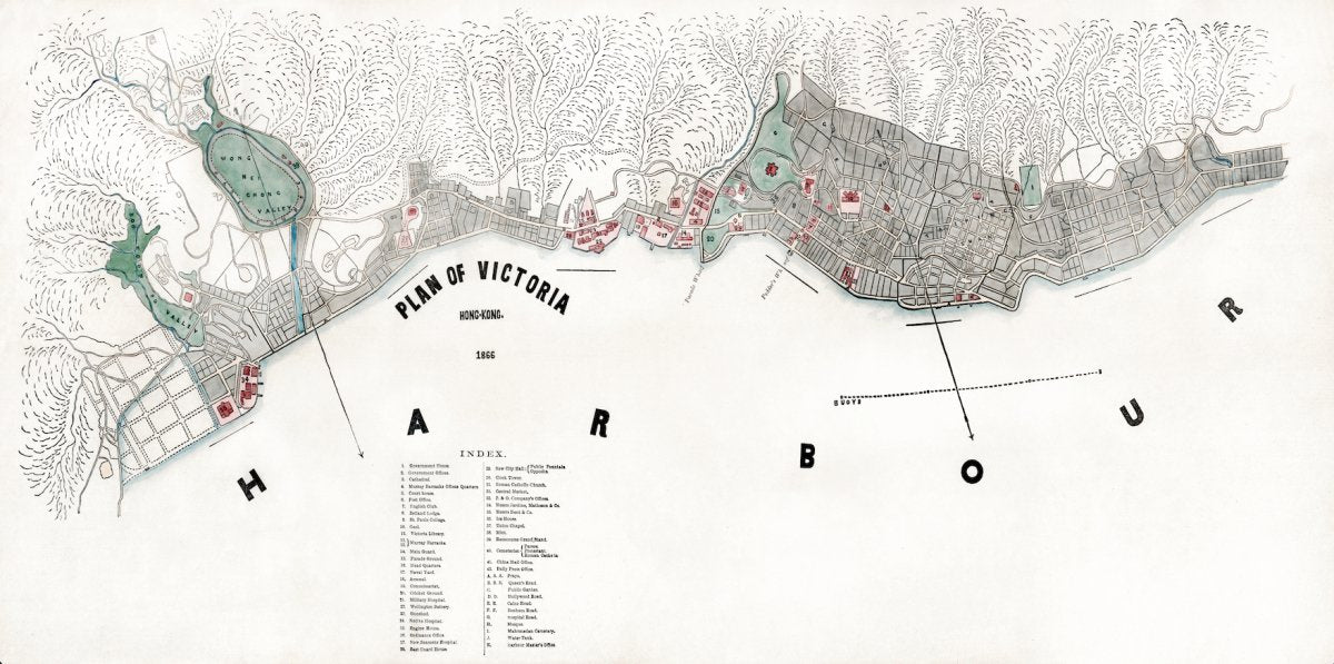 1866年香港港島重製油畫布舊地圖 - Hong Kong Maper