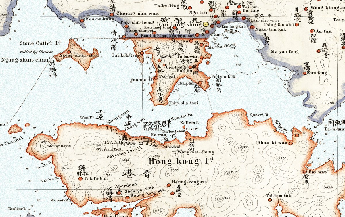 1866年新安縣香港九龍新界全境油畫布重製舊地圖 - Hong Kong Maper