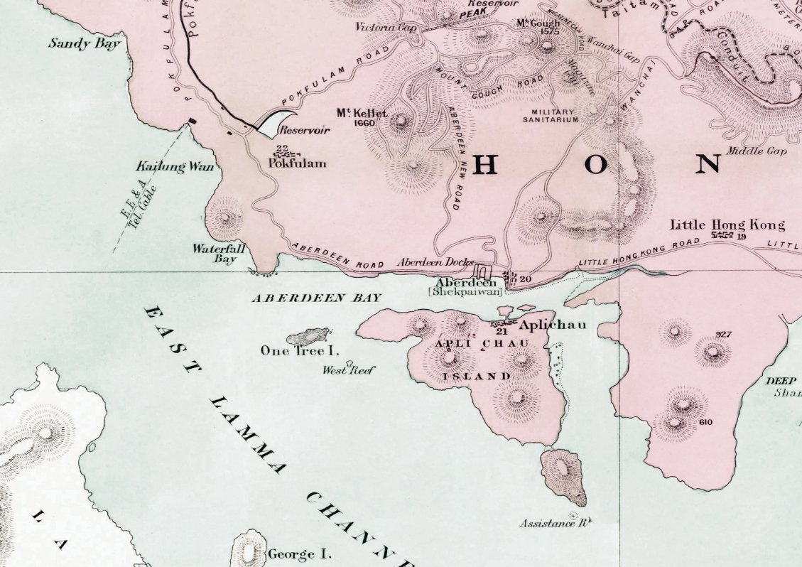 1888年香港島九龍油畫布重製舊地圖 - Hong Kong Maper