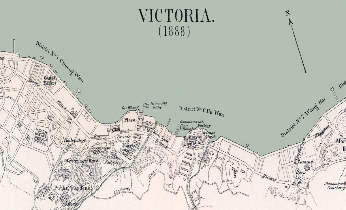 Detail of the 1888 sheet: Central Market, Queen's Road and the Praya (digitally restored)