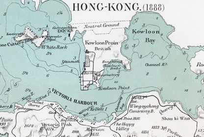 1888年香港島及九龍油畫布重製舊地圖 - Hong Kong Maper