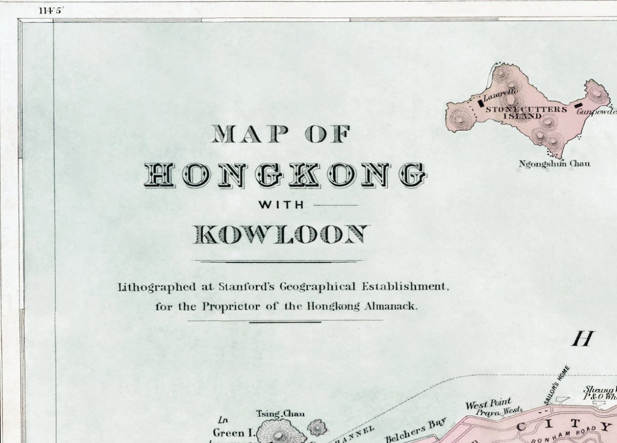 1888年香港島九龍油畫布重製舊地圖 - Hong Kong Maper