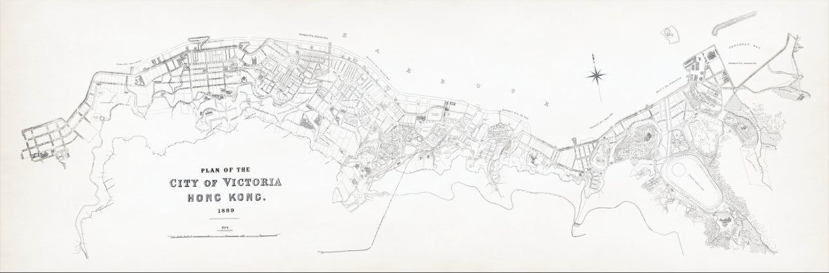 1889年香港島維多利亞城重製油畫布舊地圖 - Hong Kong Maper