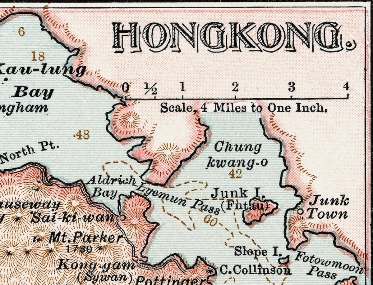 1900年香港島油畫布重製舊地圖 - Hong Kong Maper