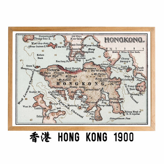 1900年香港島油畫布重製舊地圖 - Hong Kong Maper