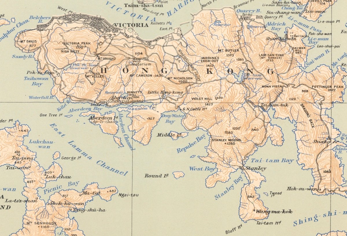 1909年香港全境油畫布重製舊地圖 - Hong Kong Maper