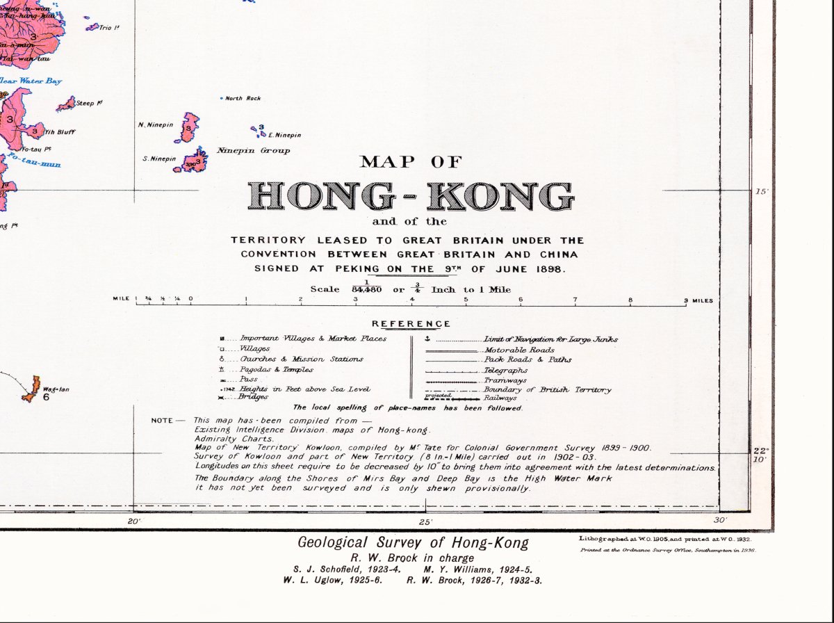 1936香港地質全境油畫布重製舊地圖 - Hong Kong Maper