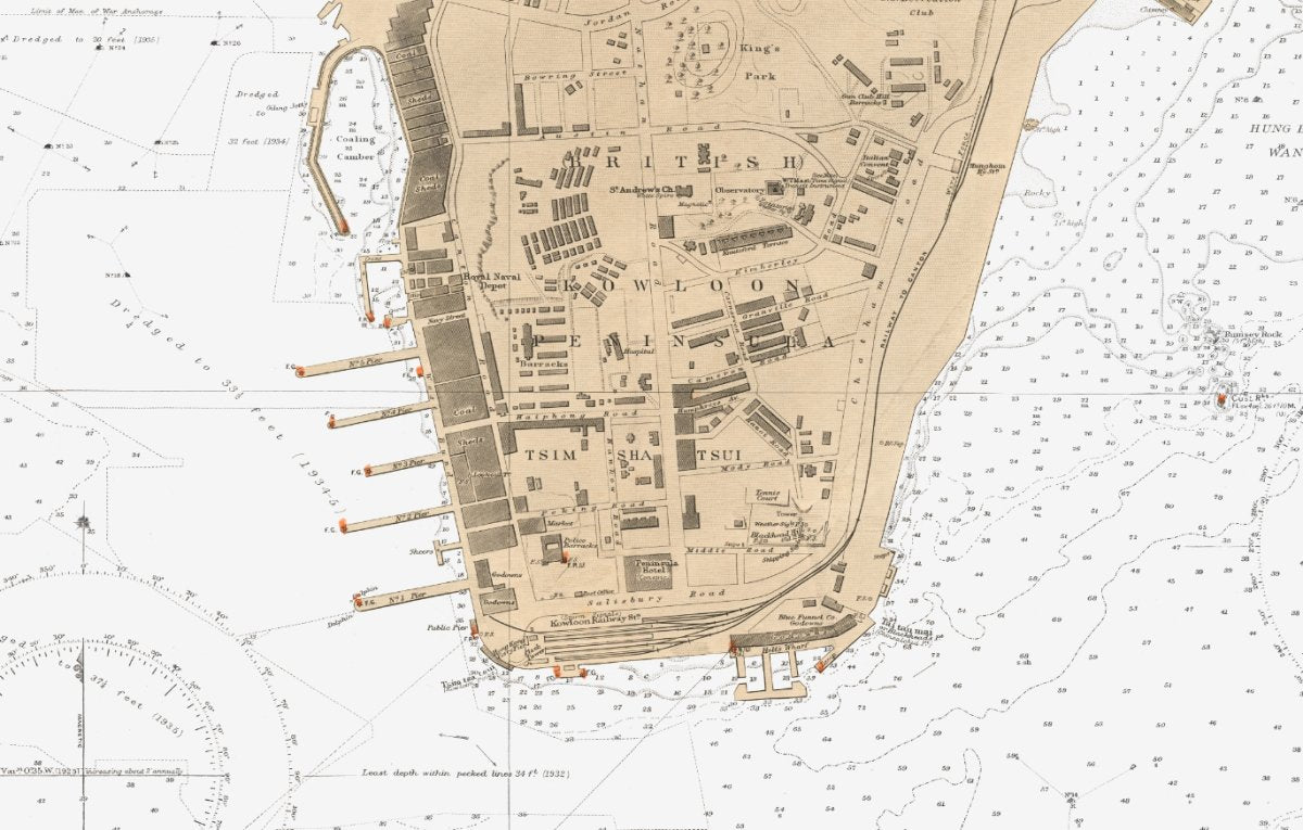1939年香港島九龍油畫布重製舊地圖 - Hong Kong Maper