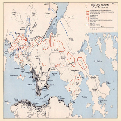 1941年香港保衛戰復古油畫布重製地圖 - Hong Kong Maper