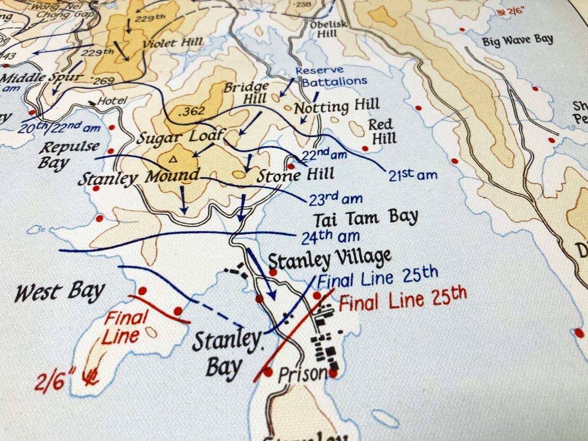 1941香港保衛戰復古油畫布重製舊地圖 - Hong Kong Maper