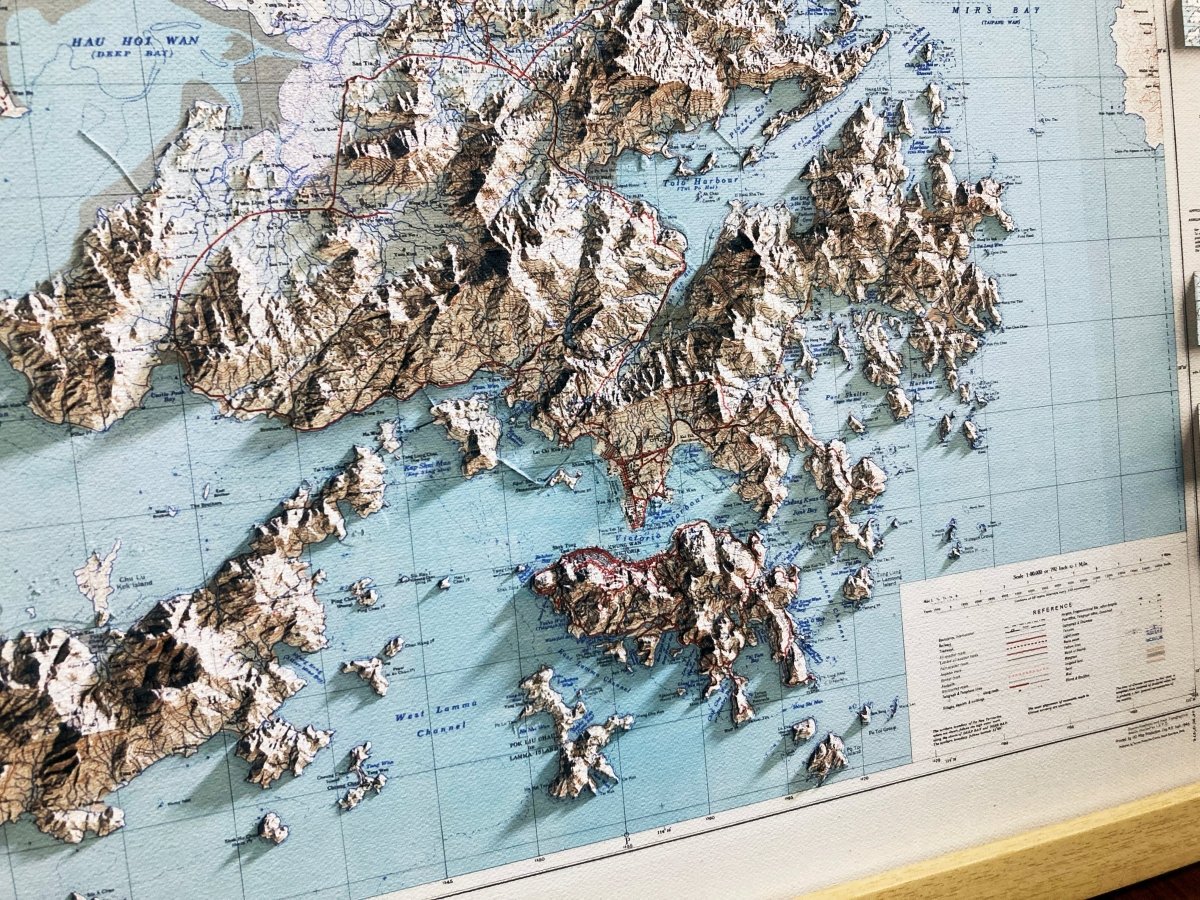 1945年香港全境2D陰影地形油畫布重製舊地圖 - Hong Kong Maper