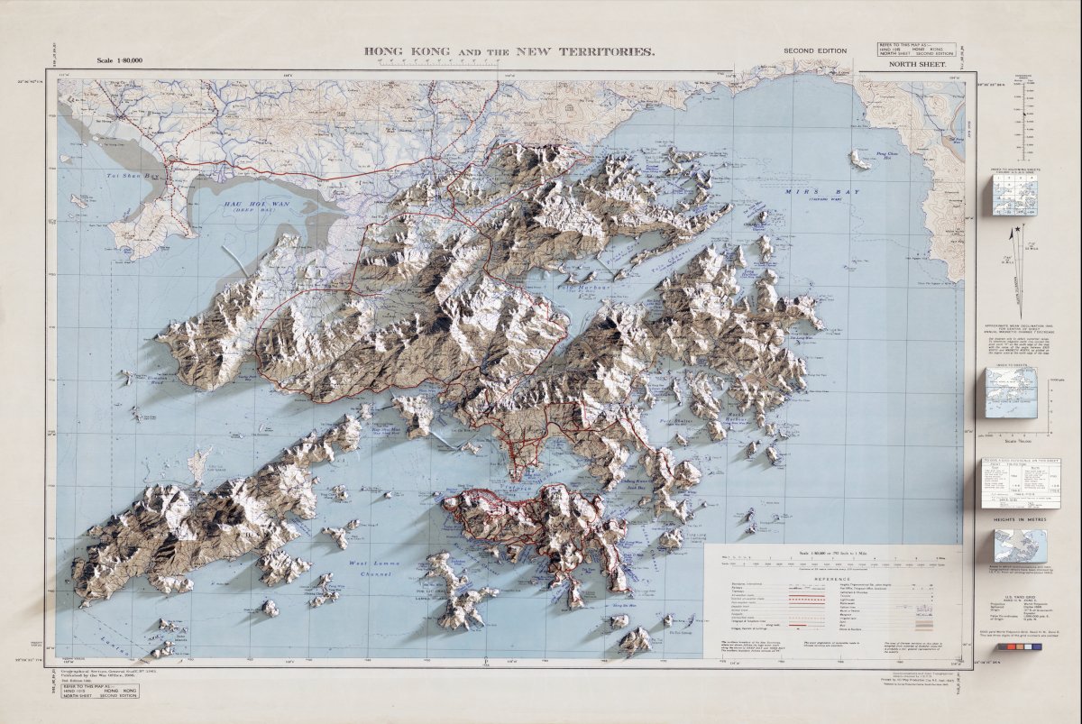 1945年香港全境2D陰影地形油畫布重製舊地圖 - Hong Kong Maper