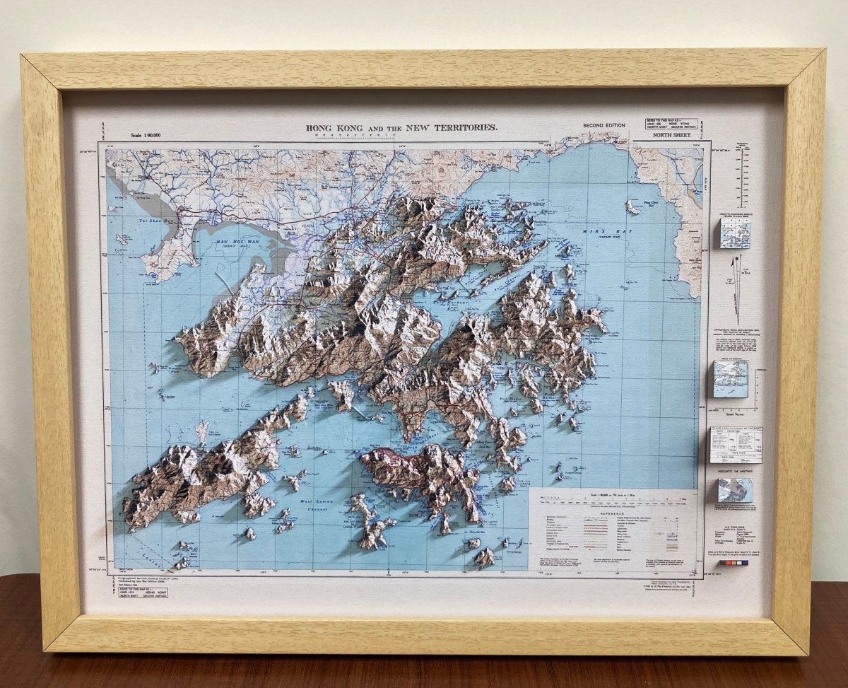 1945年香港全境2D陰影地形油畫布重製舊地圖 - Hong Kong Maper