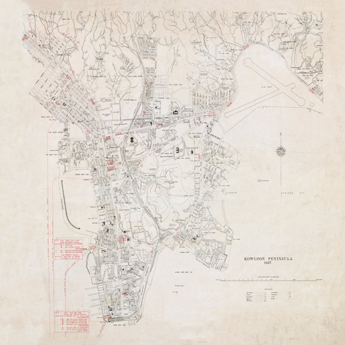 1947九龍半島重製油畫布舊地圖 - Hong Kong Maper