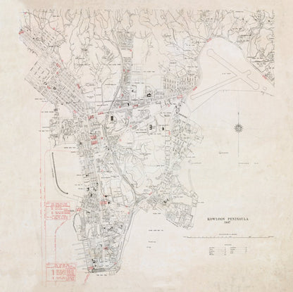 1947九龍半島重製油畫布舊地圖 - Hong Kong Maper