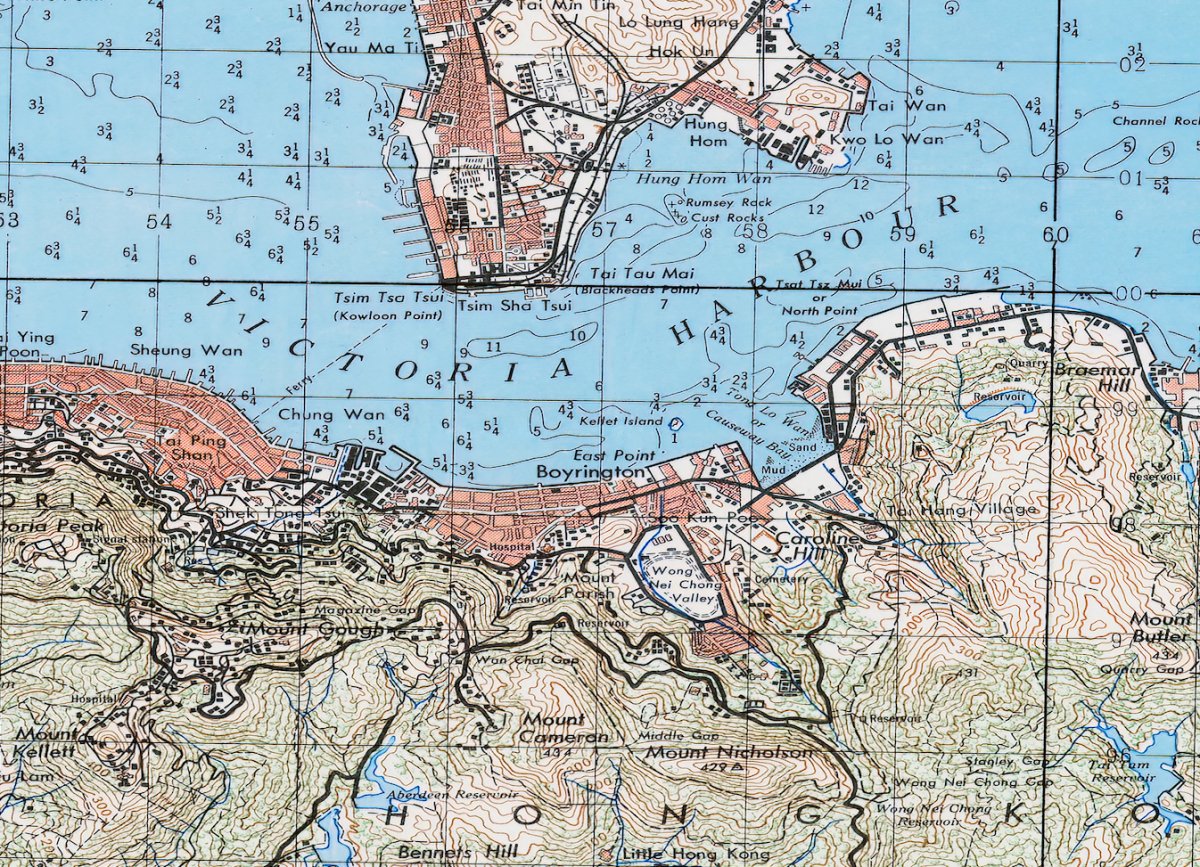 1949年香港島九龍油畫布重製舊地圖 - Hong Kong Maper